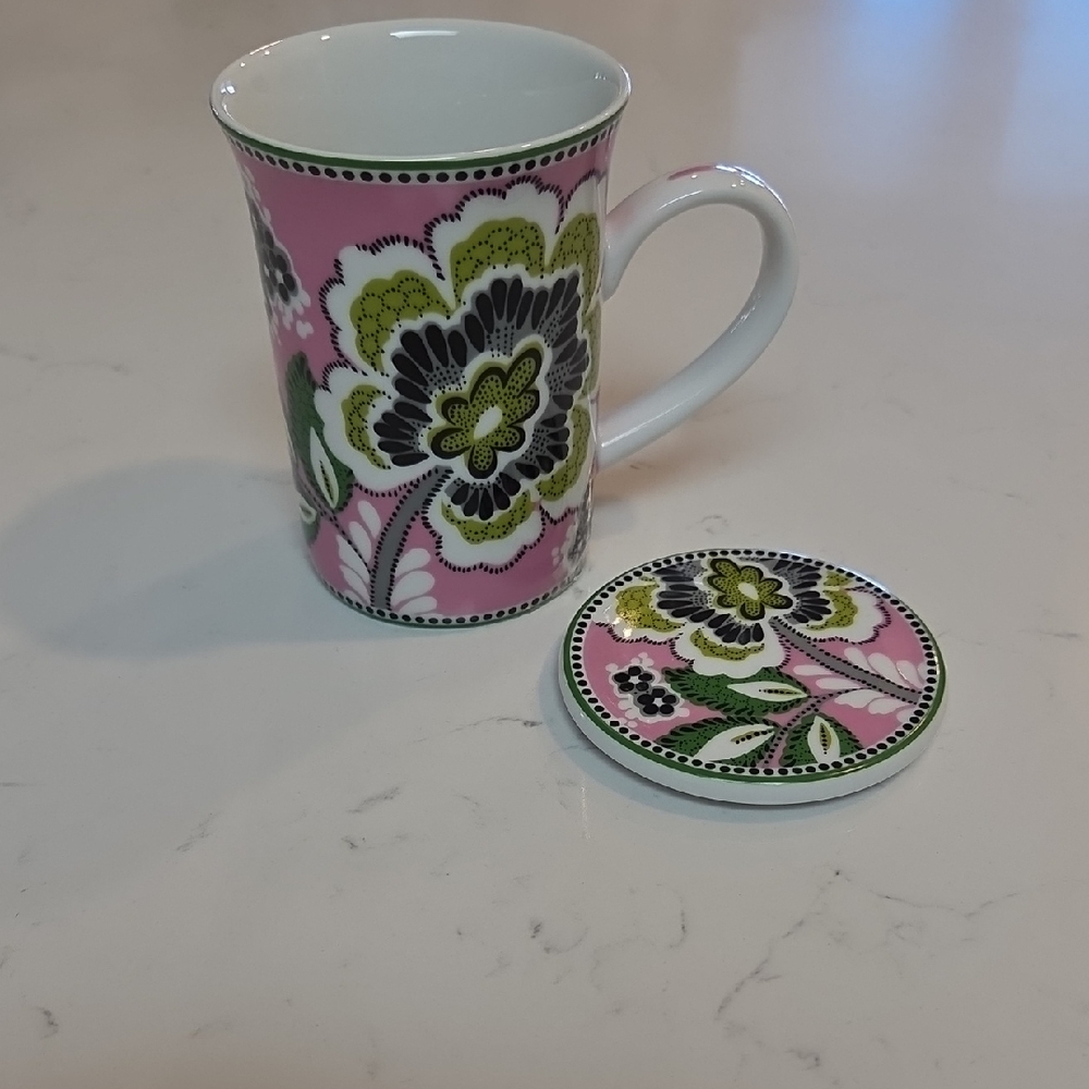 Vera Bradley Pink Floral Mug with Lid